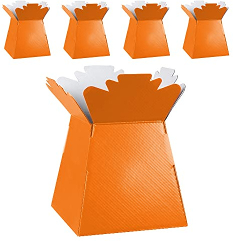 Lot de 5 boîtes pour bouquet de fleurs, emballage cadeau, vase - Support pour fleurs, bouquets, plantes, bonbons - Décoration pour mariage, anniversaire, arrangement floral - Orange