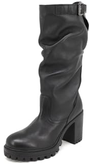 QUEEN HELENA Stivali di Pelle con Tacco Plateau con Fibbia Plateau invernali Casual Comodi Donna QH21 Nero 40