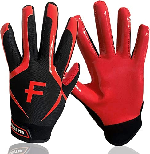 BRAMASOLE Football Gloves Youth Adult Pro 3.0 Upgrade Ultra Stick Palm Receivers Flexible Silicone High Grip Receiver Glove for Kids Boys Men Women (Red, Youth Large)