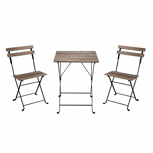 Brigros Estosa - Set Bistrot da Giardino con Tavolo e Sedie Pieghevoli in Ferro e Doghe in Legno di Acacia Comodo e Elegante per Arredo Esterno, Terrazza e Balcone (Nero, Small)