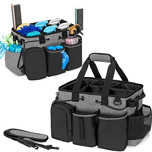 LoDrid grande carrello per la pulizia professionale con divisorio staccabile, organizer per forniture con manico e tracolla, sacchetti per la pulizia per governanti e addetti alle pulizie, nero grigio