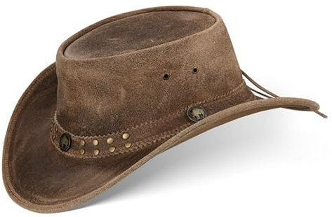 Black Forest Fox Buffalo Bill Herren Damen Western Cowboy Leder Hut Vintage Brown Größe S