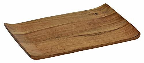 Tabla de servir de acacia con bordes curvos, 31 x 20 cm, bandeja decorativa de madera para velas, bandeja para servir, decoración de mesa, tabla de madera para arreglos, Navidad, Adviento y boda
