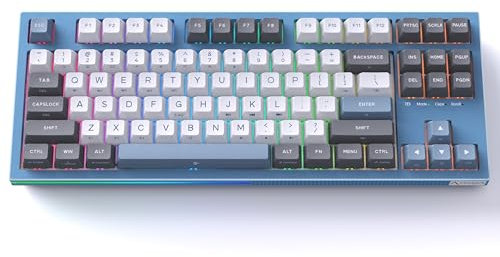 KEMOVE K87 Gaming Tastatur Mechanische Kabellos, 2,4 GHz/Bluetooth/Verkabelte 80% TKL Tastatur mit Roten Schaltern, RGB Beleuchtung, Multimedia Tasten, US Layout für Win/Mac, Blau
