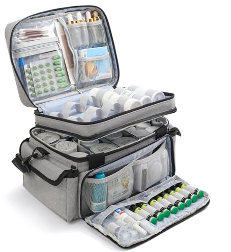 Medicine Organizer with Adjustable Divider, Double-Layer Medicine Bottle Organizer Storage, Portable Home Health First Aid Bag, Medicine Organizer Box for Emergency Medications (Bag Only)