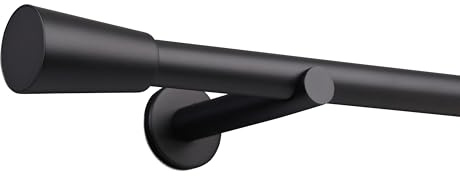 Deco-Raum Gardinenstange nach Maß 25mm Wandträger Endstück Kegel Schwarz-matt auf Maß gefertigt ohne Ringe 140 cm