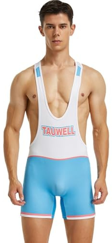 Wayonge Men's Wrestling Singlet Athletic Leotard for Active Wrestling or Workout Jumpsuits Men's Sleeveless Sport Bodysuit (TW- 9706-WhiteBlue,XL)