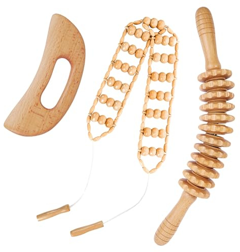 Dukucr 3Pcs Wood Therapy Massage Tools Lymphatic Drainage Massager Wooden Massager Body Sculpting Tools for Maderoterapia,Anti-Cellulite,Pain Relief(3-in-1 Massager)