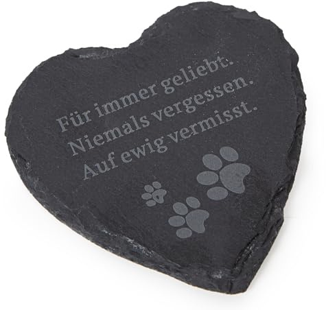 Logbuch-Verlag litet hjärta minnessten souvenir för död hund katt husdjur gravsten för djur 12 x 12 cm skifferplatta grå