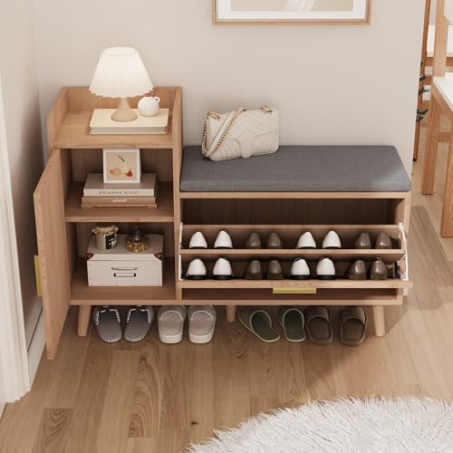 BursDany Banc à Chaussures avec Rangement, Assise Rembourrée et Partition Amovible - Multifonctionnel Meuble à Chaussures pour Entrée, Couloir et Chambre à Coucher