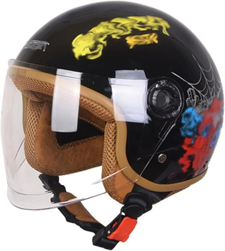 Kinder Motorradhelm, Rollerhelm Jethelm Mit Sonnenblende Rollerhelm Für Mädchen Mopedhelm Für Jungen Schnellverschlusstasche D,48~58 cm
