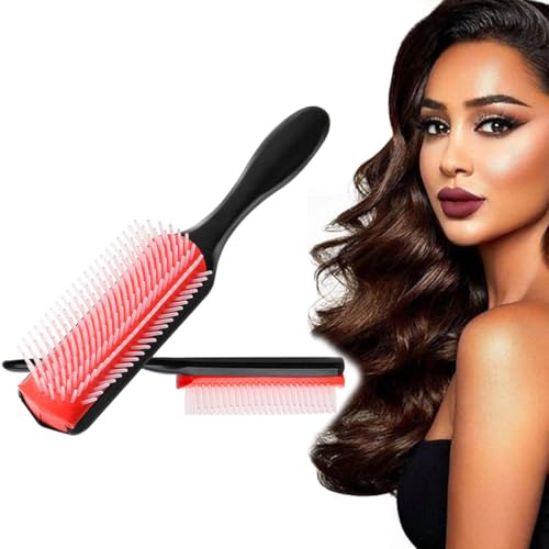 Curly Hair Brush D3,Cepillo Pelo Rizado de 9 Hileras, Hair Brush para Curly Rizos Cabello Antirotura,para Desenredar, Separar, Dar Forma y Definir Rizos - Para Mujeres y Hombres(Rosa Claro)