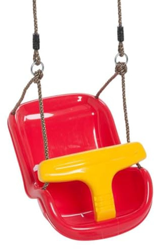 TRIBECCO® Cuna de columpio para bebé 3-12 años – ajustable en altura, con cinturón de seguridad y barra, para interior y exterior, resistente a la intemperie, probado según EN 71, hasta 50 kg, asiento