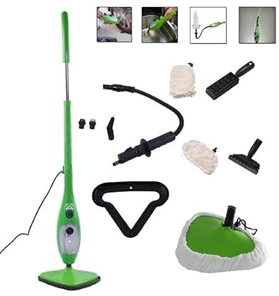 Scopa a Vapore 5 in 1, Pulitore a Vapore Multifunzione per Pavimenti e Superfici, Verde