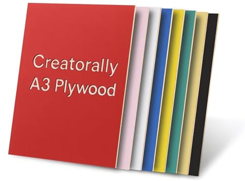 Creatorally Coloré Contreplaqué 3mm, Contre Plaque de Tilleul Couleur 420x297 mm 8 Pièces pour Gravure et Découpe Laser, A3 Plaque de Bois pour Bricolage Pyrogravure