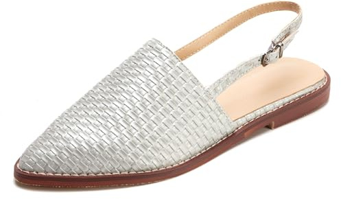 Qynthra Mulas Slingback de Cuero Trenzado para Mujer Cómodas Slip-On Tacón Bajo Punta Cerrada Sandalias Boho Sin Talón Correa Ajustable con Hebilla,Plata,39 EU