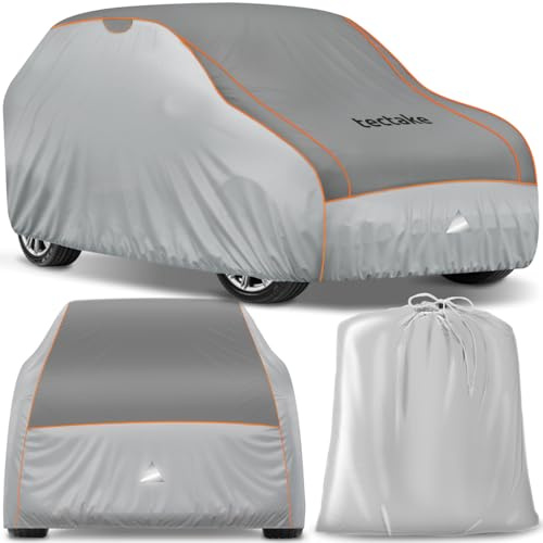 tectake® Bâche de Protection pour Voiture Extérieur Bâche imperméable, Respirant, Housse de Voiture Anti-grêle, Bandes réfléchissantes, Anti-UV Anti-poussière Anti-moisissure pour SUV - 520x185x145cm