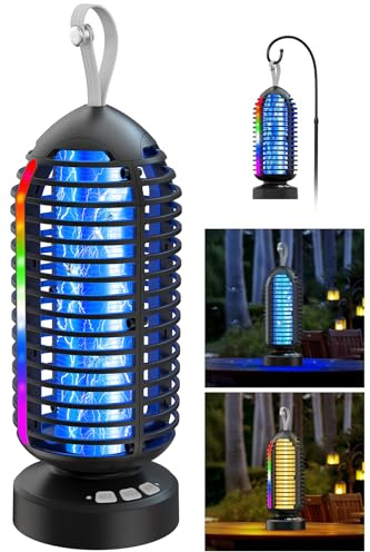 Dnenellr Lampe Anti Moustique, Lampe Anti Mouche avec Batterie USB Rechargeable 4000mAh, 3000V Tueur d’Insectes Électrique avec LED, Norme IPX5 Étanche, pour Intérieur et Extérieur (Noir)