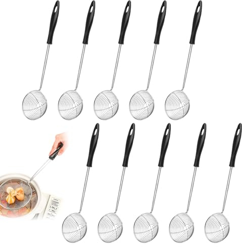 10 Stück Edelstahl Schaumlöffel mit Griffen, 6,5 cm Fondue Sieb Chaumlöffel Schaumkelle Abseihlöffel Hot Pot Zubehör Sieblöffel Siebkelle für Küche Braten Lebensmittel Fondueparties