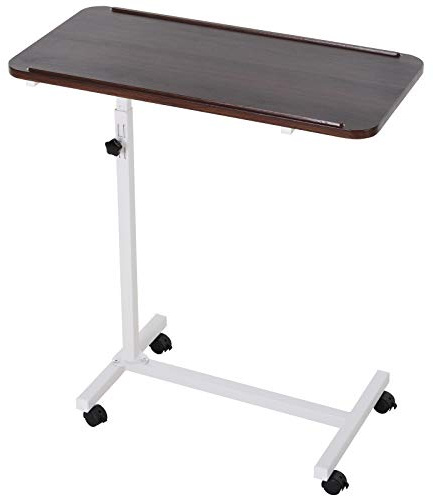 HOMCOM Mesa Auxiliar con Ruedas, Mesa para Sofá y Cama, Altura Ajustable y Marco de Acero, para Dormitorio, Salón, Oficina, 77x40x76-100 cm, Nogal Oscuro y Blanco