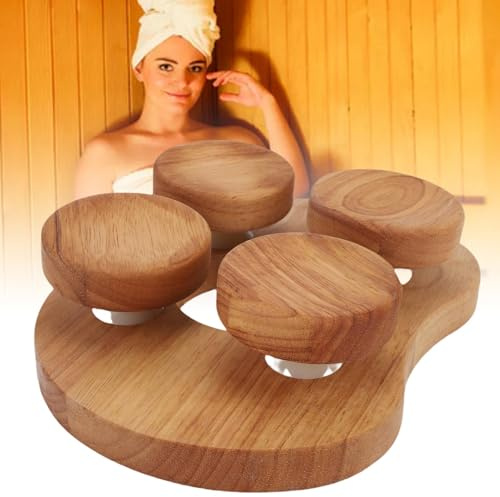 HERCHR Reposacabezas de Sauna de 4 Puntos, reposacabezas de Sauna de Madera con Disco Giratorio Almohada ergonómica de Soporte para el Cuello de Madera Curvada para baño de SPA y Sala de