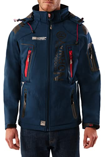 Geographical Norway Techno Men - Giacca Cappuccio Softshell Impermeabile Uomo - Giacca Vento Tattica Da Esterno - Escursionismo Sci Autunno Inverno Primavera (Marina rossa L)