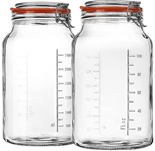 1 Gallon Glass Jars with Lids, 2 Pack Wide Mouth Mason Jars, 138 oz