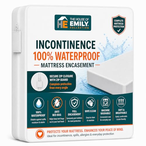 The House of Emily Incontinence Mattress Protector Fully Enclosed Zipped 6 Sided Protection 100% Waterproof Wipe Clean Anti Bed Bug Anti Bacterial (King)
