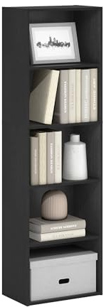 Furinno Luder 5-stufiges, wendbares, farbiges Bücherregal mit offenem Regal, Schwarzholz, Schwarzes Holz