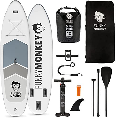 FUNKY MONKEY® Stand Up Paddling Board,320 cmx81 cmx15 cm,Tavola SUP in set di accessori con pagaia, pompa & Dry Bag,gonfiabile e antiscivolo,Stand Up Paddling per principianti e professionisti