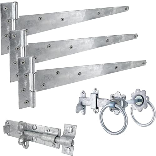IRONTITE® Galvanised Gate Latch Kit with 450mm (18) T Hinges and Brenton Bolt. Garden Gate Kit Includes Garden Gate Hinges for Wooden Gates, Brenton Garden Gate Bolt, and Ring Gate Latch.