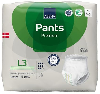 Abena Pants Premium Pull-Up Incontinence Pants, Eco-Labelled Incontinence Pants for Men & Women, Discreet, Protective, Breathable, Comfortable - Large 3, 100-140cm Waist, 2200ml Absorbency, 15PK