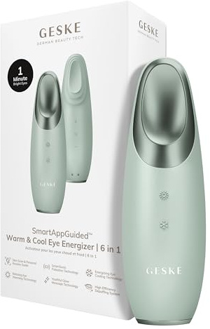 GESKE | Dispositivo energizzante effetto caldo e freddo SmartAppGuided™ | 6 in 1 | Dispositivo per massaggio oculare | Massaggiatore contro le occhiaie | Tratta borse e palpebre cadenti