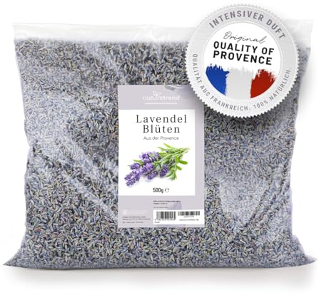 naturetrend Flores de lavanda secas 500 g – lavanda francesa de la Provenza I Neuste Cosecha I Aroma intenso y azulado – para cojines aromáticos, popurrí, sacos de lavanda, jabones, sacos perfumados