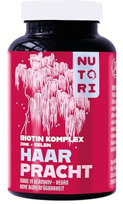 NUTORI - Biotin Komplex für Haare, Haut und Nägel - + Selen, Zink & Vitamin C - Hochdosiert mit 5mg Biotin/Tag - 90 Kapseln - 1 Kapsel täglich - Haar Vitamine - Vegan & Laborgeprüft - Made in Germany