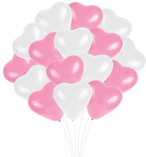 Herzluftballons Rosa Weiß 50 Stück, Herz Luftballon, 12 Zoll Ballons mit Herzform für Hochzeitsdeko Weiß Hochzeitsballons für Hochzeitsfeier, Anniversary, Heiratsantrag Partyschmuck, JGA Deko