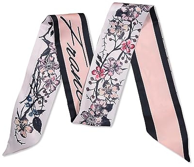 LumiSyne Skinny Silk Scarf For Women Girls Narrow Long Neckerchief Flower Tree Printed Letter Pattern Retro Artistic Style Satin Slim Ribbon Thin Scarf Tie Headdress Hair Scarf Handbag Handle Ribbon