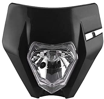 Riloer 1x 12V Motorcycle Headlight for Most Enduro and Superbike, Black/White/Orange