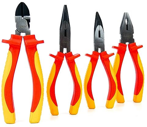 INGDAUM® VDE - Juego de 4 alicates con cortador lateral, alicates de punta curvada, alicates rectos y alicates combinados de 6/160 mm, aislados contra 1000 V (versión 4.1)