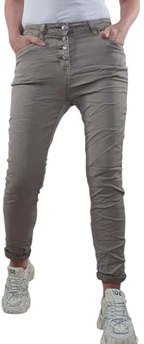 Karostar Dam stretch jeans | boyfriend byxor med dekorativa smyckesknappar | Mid Rise 5 fickor denim byxor, toupe, 4XL