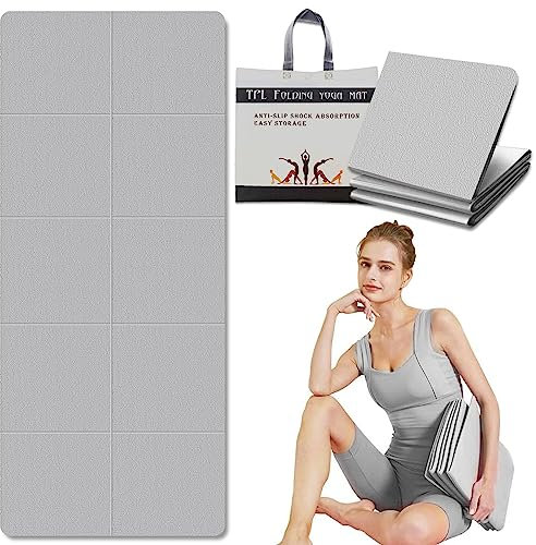 LeapBeast Reiseyogamatte Faltbar, 183 * 61CM Yogamatte Rutschfest inkl Tasche, Sportmatte Fitness Pilates Sport Gymnastikmatte Rutschfest (Grau, 4MM)