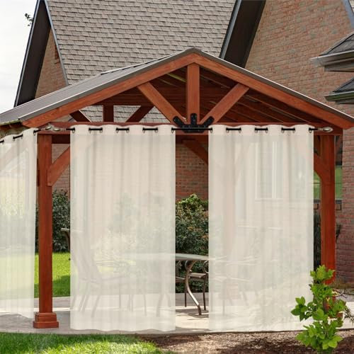 RCLONGEU Outdoor Vorhang Transparent Wetterfest mit Ösen (2 Stück) Voile Gardinen Vorhänge Für Balkon Terrasse Wasserdicht Sichtschutz Sonnenschutz (2x132*213CM,Beige)