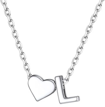 ChicSilver Collar Letra Inicial L Colgante Corazón Plata de Ley 925 Mujer Regalo Precioso Cumpleaños Joyería Delicada Nombre Personalizado