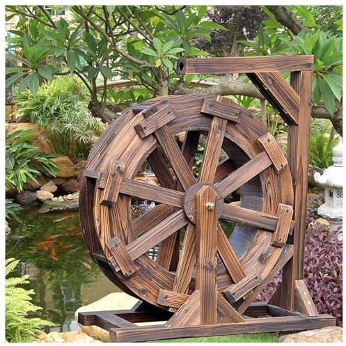 JTWWDM Rueda Agua Madera, Fuente Independiente, Decoración Vintage Estanque Campestre, Fuente Ornamental para Interior Y Exterior, Ruedas Madera Feng Shui, con Bomba de Agua,80cm