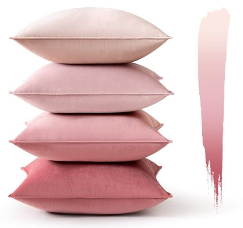 MIULEE 4er Set Samt Kissenbezug 50x50 cm Rosa Serie Dekorative Kissenhülle Sofakissen Dekokissen Umwickelte Kante Kissenbezüge Zierkissenbezug für Sofa Wohnzimmer Schlafzimmer