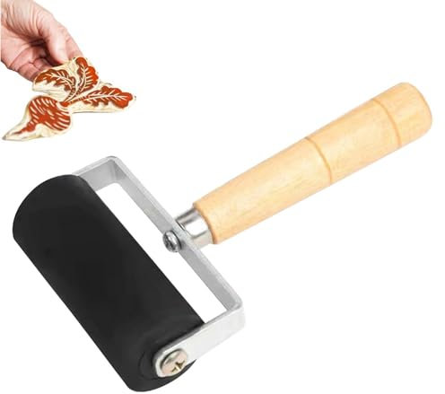 Gummi-Brayer-Walze | Druckmacher-Tintenroller mit Holzgriff | Gummiwalzenwerkzeug | Handroller-Werkzeug für Blockdruck, Stempeln, Malen, Basteln, (3,5 cm, 6 cm, 10,2 cm)