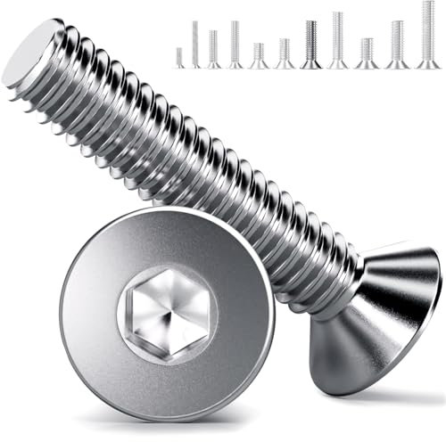 YOOPIN Lot de 60 vis à tête fraisée M5, M5 x 20 mm, en acier inoxydable A2 V2A, vis à tête fraisée M5, DIN 7991, avec filetage complet à six pans creux, pour machines, appareils et meubles