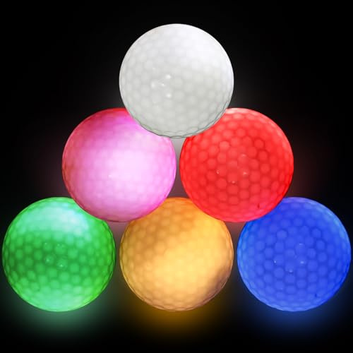 Boules de golf LED lumineuses 6 balles de golf LED pour entraînement de nuit et de tir longue portée (rouge, jaune, vert, bleu, blanc, rose)