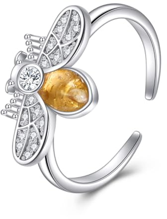 Bi bärnstensringar 925 sterlingsilver baltisk honung bärnsten smycke present för kvinnor, Sterlingsilver, Ingen ädelsten