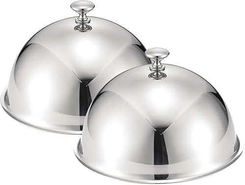Dôme de fonte de fromage en acier inoxydable pour restaurant – 2 plats de service Cloche avec couvercle alimentaire 28 cm – Garde les aliments au chaud et fondu parfaitement le fromage